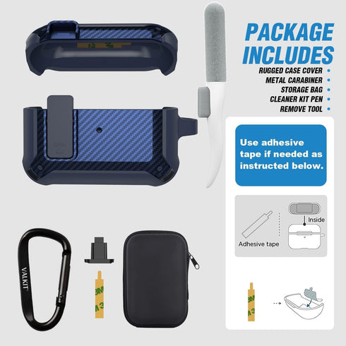 Valkit Compatible Airpods Pro Case with Lock Clip, Carbon Fiber Texture Air Pod Pro Case Cover with Keychain for Men Women Cool AirPod Pro Shockpr...