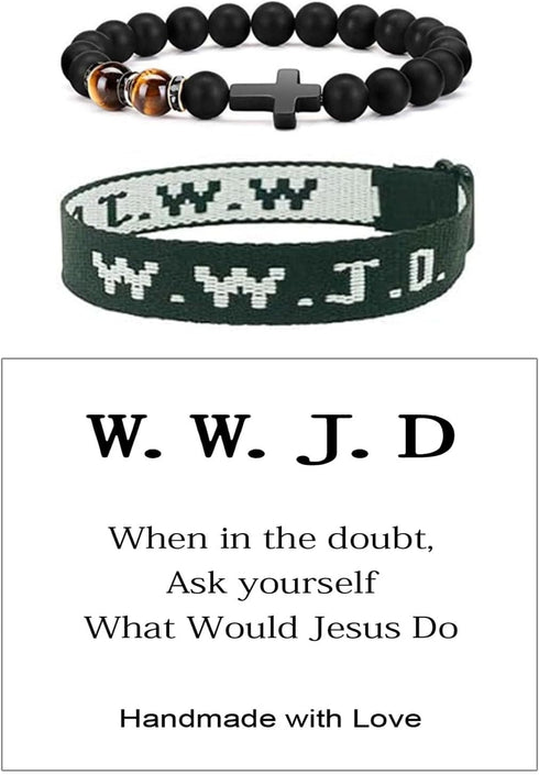 WWJD Braided Rope Bracelet Set for Women Men Colorful What Would Jesus Do Crystal Beaded Bracelet Natural Stone Cross Stretch Bracelet Protection ...