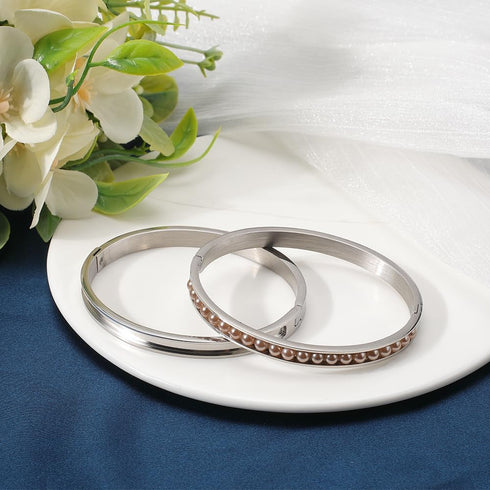 SUNNYCLUE 1 Box 2Pcs Bracelet Blanks Stainless Steel Hinged Bracelets Blank 51x61mm Empty Cuff Bangle Grooved Inlay Bracelet Base for Jewelry Maki...