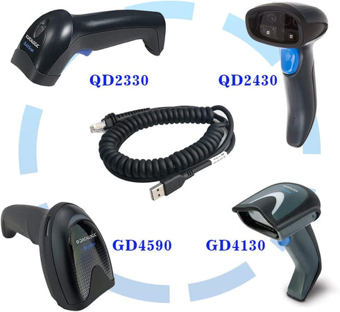 USB Cable Coiled 3 Meter, Type A USB to RJ45 Barcode Scanner Cable for Datalogic GD/GM/QD/QM Series GD4330 GD4430 (3M / 9FT Coiled USB Port)...