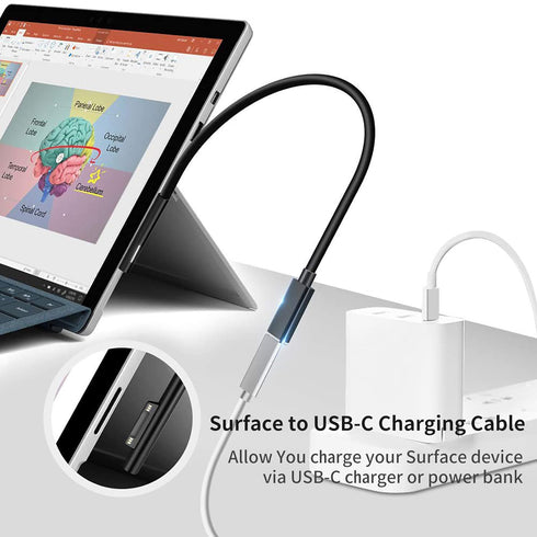 Surface to USB C Charging Cable (Female USB-C, 20 cm), Compatible with Microsoft Surface Pro 7/6/5/4/3 Go3/2/1 Laptop4/3/2/1, Requires 45W 15V/3A ...