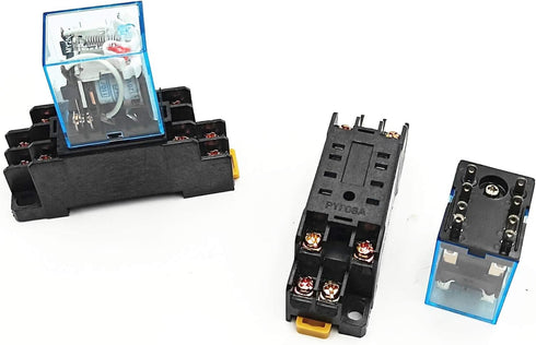 BULUSHI 4Pcs MY2N-J AC110/120V 5A Coil Red Indicator Light 35mm DIN Rail DPDT 8Pins Electromagnetic General Purpose Power Relay + Socket Base......