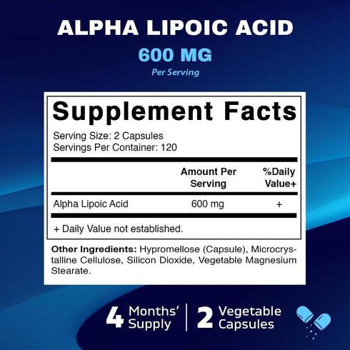 Vitamatic Alpha Lipoic Acid (ALA) 600mg Per Serving - 240 Vegetable Capsules - 120 Servings - Non-GMO & Gluten Free...