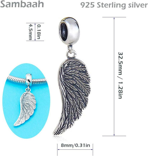 Angel Wing Charm 925 Sterling Silver Wing Pendant Feather Charm Lucky Bracelets Charm...