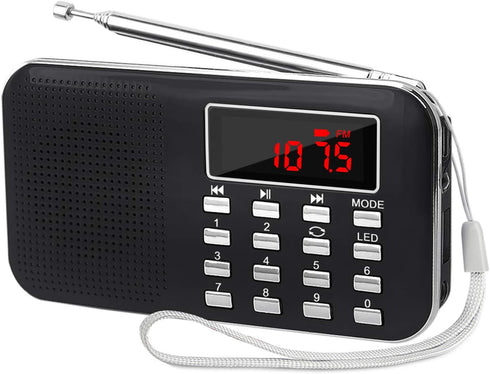 LEFON Mini Digital AM FM Radio Media Speaker MP3 Music Player Support TF Card/USB Disk with LED Screen Display and Emergency Flashlight Function (...
