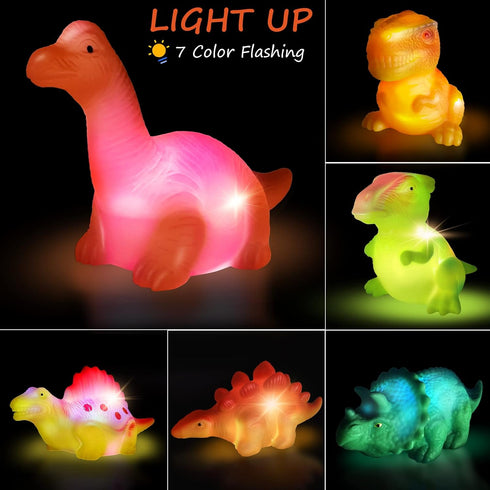 Light Up Bath Toys,6 Packs Floating Dinosaur Bathtub Toys for Toddlers,No Hole Baby Bath Toys for Kids,Great Birthday Christmas Easter for Boy and...