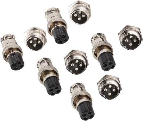Connector Plugs, 16mm 4 Pin Din Female/Male Aviation Wire Connector Plug, GX16 Metal Chassis Connector Socket - (5 Sets)......