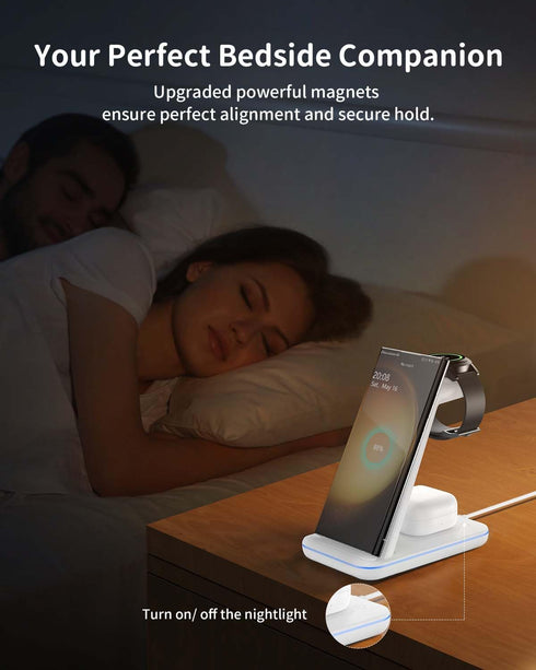 Wireless Charger for Samsung&Android: JoyGeek 3 in 1 Charging Station for Galaxy Watch5 Pro/4/3/Active2/1 - Phone Charger Stand for S24/S23 Ultra/...