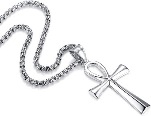 Stainless Steel Coptic Ankh Cross Religious Pendant Necklace for Men Women, 20-24 Inches Chain...