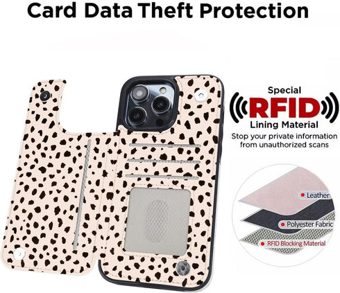 uCOLOR Compatible with iPhone 15 Pro Max 6.7" Wallet Case with Card Holder Slot Folio Flip Leather Kickstand Magnetic Clasp and RFID Blocking Desi...