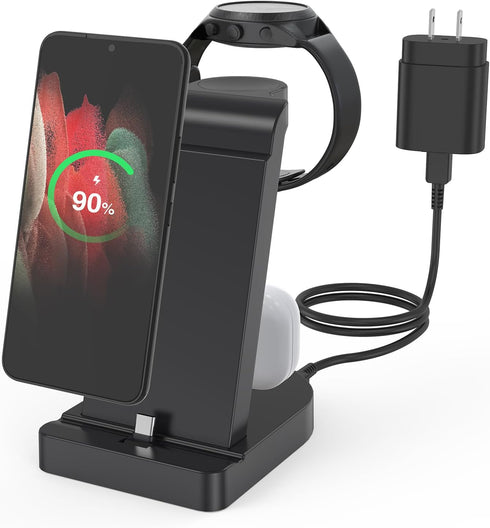 Charging Station for Samsung Multiple Devices, 3 in 1 Fast Charger Station ? 25W Fast Charger Block for Samsung S23/S22/S21/Note20/Z Fold 4, Galax...