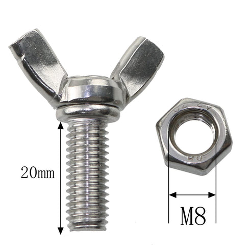 6pcs M8 1.25x20mm Stainless Steel Butterfly Screws with 6pcs Nuts Hand Tighten Toolless Adjust Bolt Butterfly Wing Head Thumb Screws...