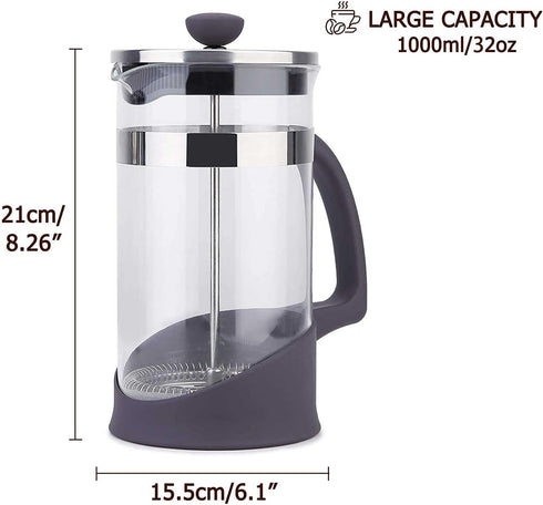 Kitchenexus French Press Coffee Maker, Coffee Press & Tea Maker with Stainless Steel Filter, Portable Glass Coffee Press with 4 Filter Screens 32o...