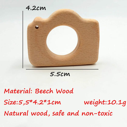 Lovely Cartoon Wood Camera Teether Toys Pure Natural Animal Teething Shape Beech Wooden Handmade Pattern Accessory DIY Jewelry Making Necklace Pen...