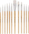 Jerry Q Art 12 PC White Synthetic Hair Round and Flat Paint Brush Set with Short Wood Handle for Acrylic, Watercolor and All Media JQ17931...