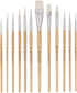Jerry Q Art 12 PC White Synthetic Hair Round and Flat Paint Brush Set with Short Wood Handle for Acrylic, Watercolor and All Media JQ17931...