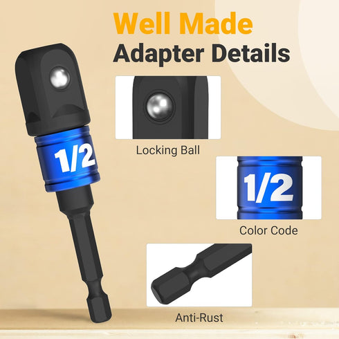 Impact Socket Adapter Set for Drill - Tools for Men Gadgets 1/4" 3/8" 1/2" Impact Grade Driver Bit Set Extension Bit with Holder Ratchet Wrench Nu...