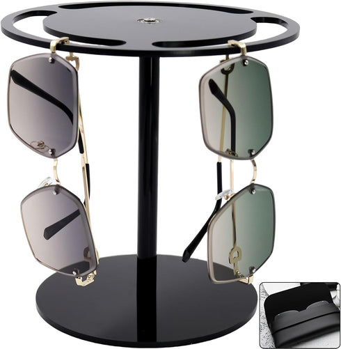 Acrylic Sunglasses Holder Stand with 360 Rotating,Eyeglasses Display Rack with Sunglasses Organizer,Eyewear Organizer for Dresser Table Desk Count...