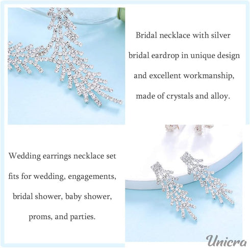 Unicra Bride Silver Necklace Earrings Set Crystal Bridal Wedding Jewelry Set Rhinestone Bridesmaid Party Choker Necklace Drop Dangle Earrings Sets...