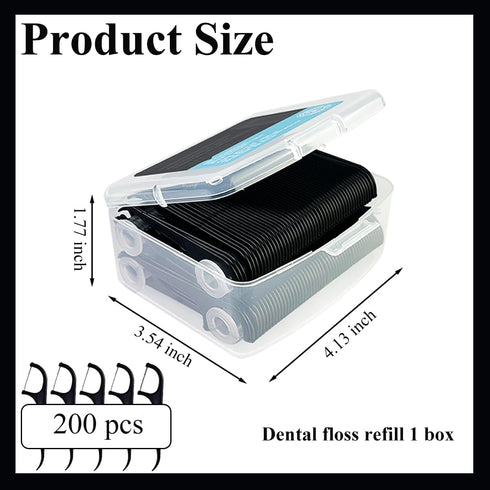 Black Floss Stick, Black Travel Case Floss, 200 Odorless Floss Floss, Toothpick Floss for Oral Cleaning, Oral Care Floss for Adults and Children (...