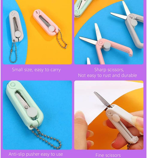 5 Packs Morandi Mini Folding Scissors with Keychain Small Telescopic Foldable Scissors Portable Safe Pocket Travel Scissors Retractable Kids Shear...