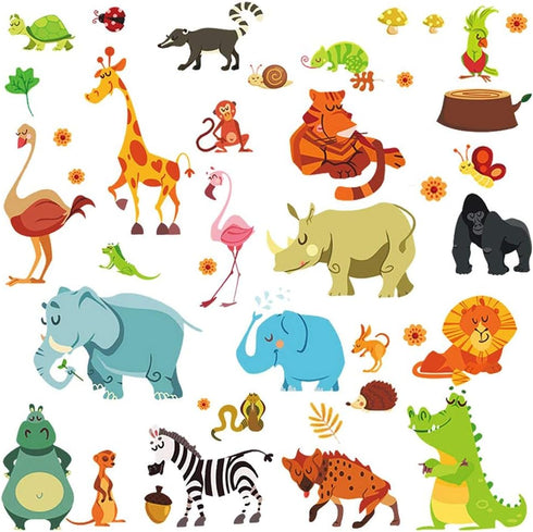 DEKOSH Jungle Animal Wall Decal Pack of Colorful Stickers for Baby Nursery Playroom - Peel & Stick Unisex Safari Theme Kids Wall Decals...