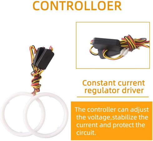 Qasim 1-Pair 100MM White+Amber Switchback 132SMD 4014 LED Halo Ring Angel Eyes DRL Warning Lights 12V...
