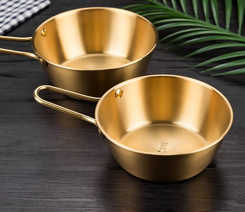 2Pcs Makgeolli Bowls, 304 Stainless Steel Korean Traditional Bowls Round Rice Bowl Wine Cup with Handle, Hiking Soup Dish Food Bowl Camp Cup (Larg...