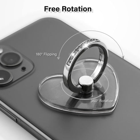Cell Phone Ring Holder Stand, Transparent Phone Ring Holder Finger Kickstand 360° Rotation Phone Ring Finger Grip Compatible with All Smartphones(...