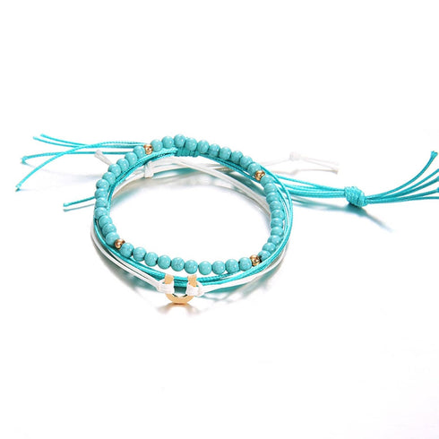 Boho Turquoise Bead Ankle Bracelet Layered Blue Wax Anklet Multi String Rope Anklets Summer Vintage Waterproof Ankle Chain Beach Foot Jewelry for ...