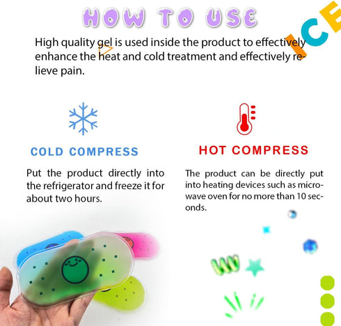 Kids Ice Pack, Hot or Cold Pack Gel Cooling Pad, Reusable for Injuries Medical Health,Swelling and Pain Relief, Tired Eyes, Child Injury, Headache...