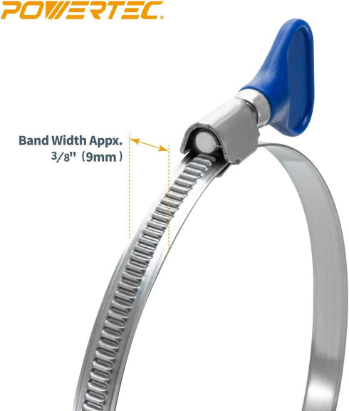 POWERTEC 70127 2-1/2 Inch Key Hose Clamp, Thumb Screw Key Adjustable Stainless Steel Hose Clamps for Dust Collection, Dust Collector and Dryer Ven...