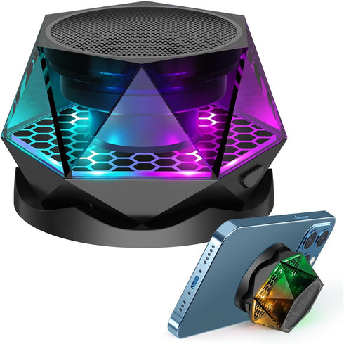 EGKimBa Magnetic Diamond Bluetooth Speaker, Small Wireless Speaker with Multi RGB Color Light Show, Portable Phone Stand for iPhone, Android, TWS ...