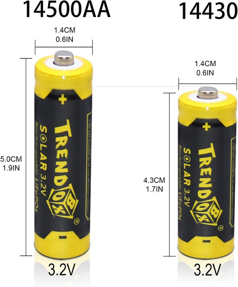TRENDBOX 14430 3.2V 450mAh Battery LiFePo4 Rechargeable Solar Batteries for Outdoor Garden Light 12 Pack...