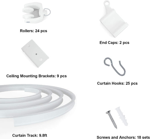 NeatiEase Ceiling Curtain Track, Curved Curtain Rail, Flexible Curved Ceiling Track for Curtains, Room Divider, RV Curtain, Shower Curtain, Hospit...