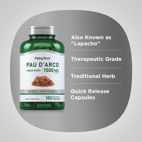 Piping Rock Pau d'Arco Capsules | 1500mg | 180 Count | Inner Bark | Herbal Extract Supplement | Non-GMO, Gluten Free...