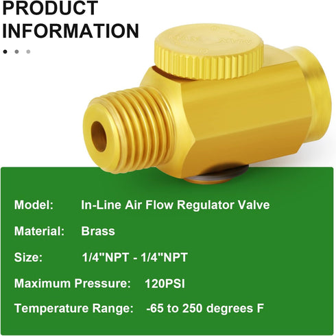 TAISHER 5PCS Brass Air Compressor Accessories Control Tool?in-Line Air Flow Regulator Valve 1/4" NPT Male x 1/4" NPT Female...