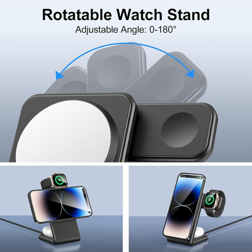 3 in 1 Magnetic Wireless Charging Station, Wireless Charger for Magsafe with PD 20W Adapter for iPhone 15 14 13 12/Pro/Pro Max/Plus/Mini, Apple Wa...