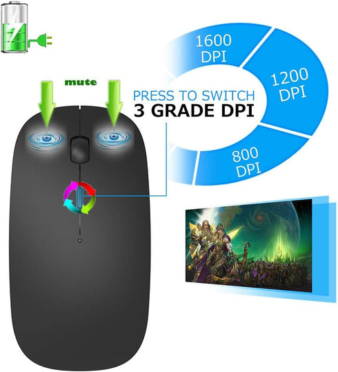 KLO Rechargeable Bluetooth Mouse for MacBook/MacBook air/Pro/iPad, Wireless Mouse for Laptop/Notebook/pc/iPad/Chromebook (Black)...