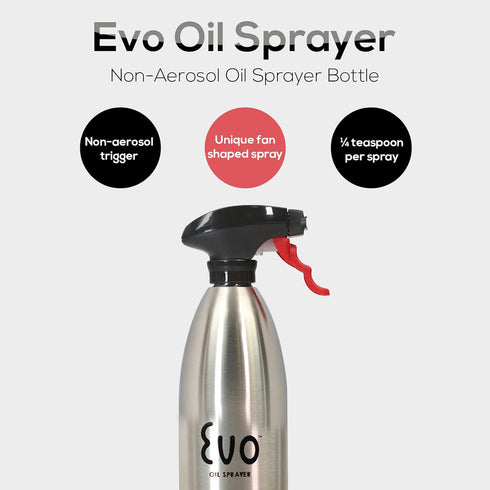 Evo 18/8 Stainless Steel Oil Sprayer, Non-Aerosol for Olive Oil, Cooking Oils, and Vinegars, Silver, 16-Ounce Capacity...