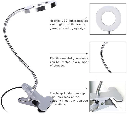 ZJchao Clip on Light, Makeup LED Lights USB Cosmetic Lamp Eyebrow Lip Beauty Salon Desktop Led Lights with Clip Reading Desk Light Book Light for ...