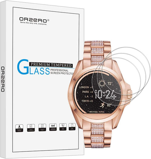 Orzero (3 Pack) Compatible for Michael Kors Bradshaw (MKT5001 MKT5013 MKT5018) Smart Watch Tempered Glass Screen Protector, 2.5D Arc Edges 9 Hardn...