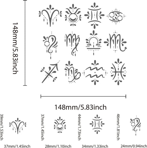 BENECREAT Zodiac Signs Themed Metal Stencil, Stainless Steel Drawing Stencil Template for Wood Burning, Wall Painting Crafts and Decorations, 6x6"...