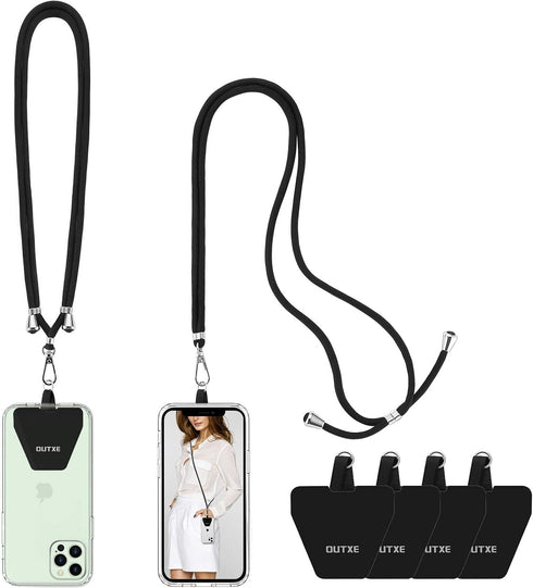OUTXE Universal Phone Lanyard 2 Packs - 2× Adjustable Neck Strap, 4× Phone Patches- Black...