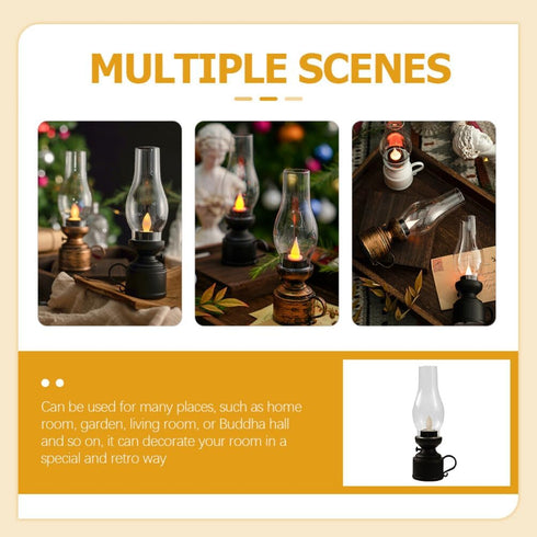 Zerodeko Kerosene Lamp Vintage Flameless Table Lamp Led Kerosene Lantern Clear Hurricane Lamp Battery Operated Nightstand for Bedroom Living Room ...