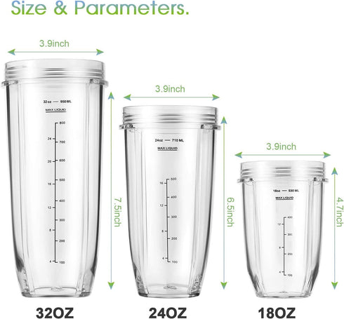Replacement Part for Nutri Ninja Blender 2-Pack 32oz Replacement Cups Compatible with Nutri Ninja Auto-iQ Series Blenders...