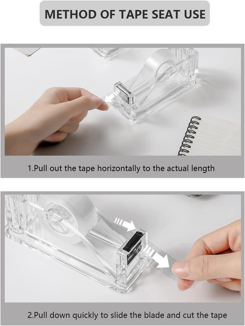 2-Piece Acrylic Tape Dispenser Desk - Durable, Stylish, and Versatile for Home, Office, or School - Fits Standard Tape Rolls - Desktop Convenience...