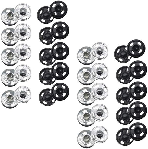 JOSDIOX Sew on Snap Metal Fasten Press Button for Sewing Clothing Silvery and Black (13mm 40sets Silvery and Black)...
