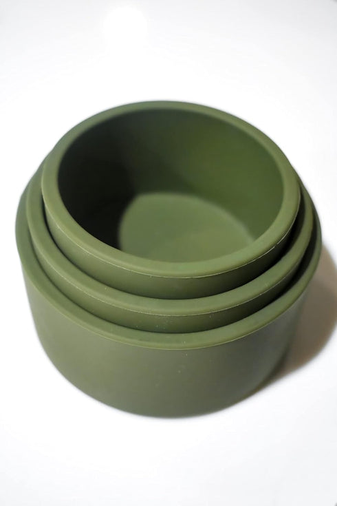 Stay Put 3pcs Suction Snack Cups for Babies and Toddlers in Different Sizes – Dishwasher and Microwave Safe Kids Bowls – Durable Silicone – Olive ...
