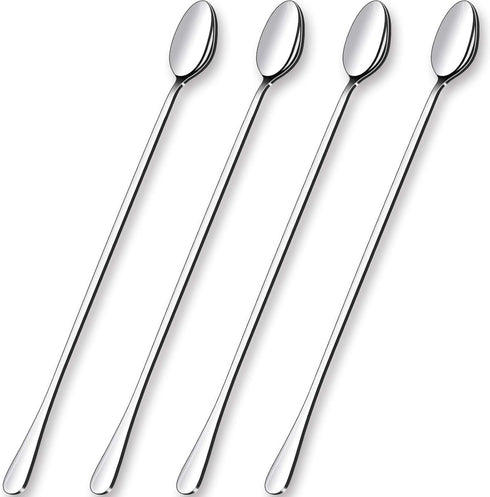 GLAMFIELDS 12-Inch Long Handle Mixing Spoons, Iced Teaspoons, Ice Cream Spoon, Stainless Steel Cocktail Stirring Spoons, Set of 4...